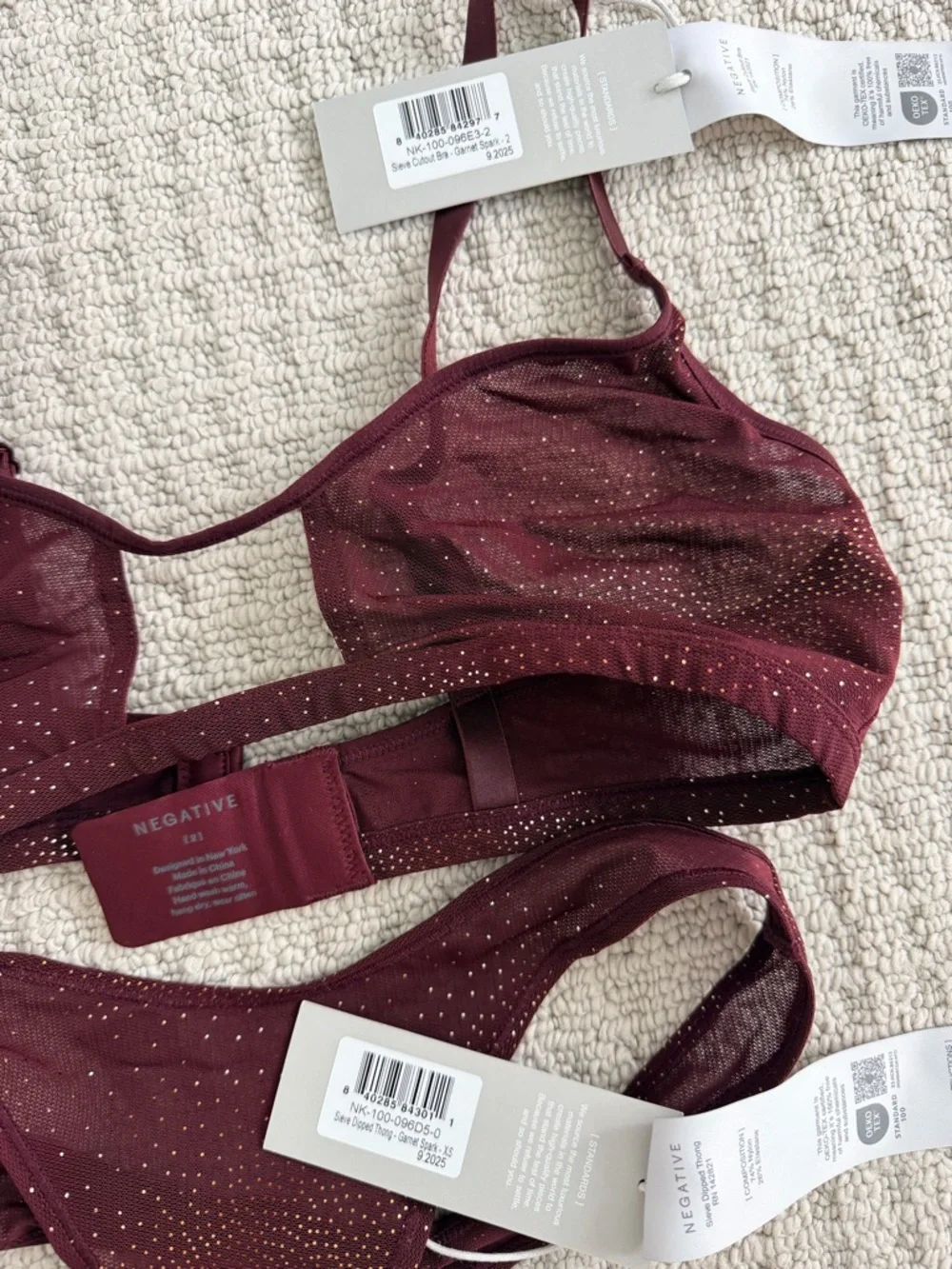 Negative Underwear Garnet Spark Bralette & Thong Set size 2/XS BNWT